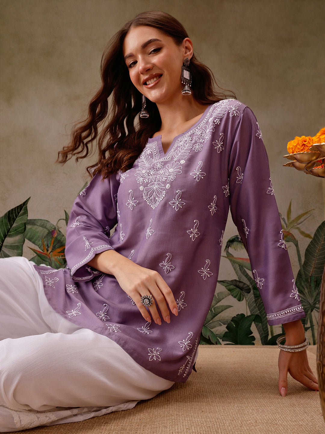 Mauve Muslin Lucknowi Chikankari Tunic Only