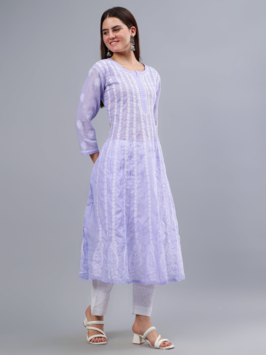 Mauve Terivoil Cotton Embroidered Chikankari Anarkali