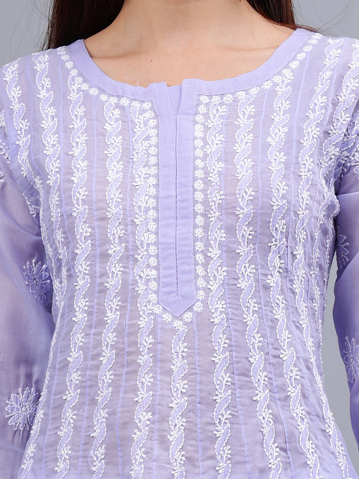 Mauve Terivoil Cotton Embroidered Chikankari Anarkali