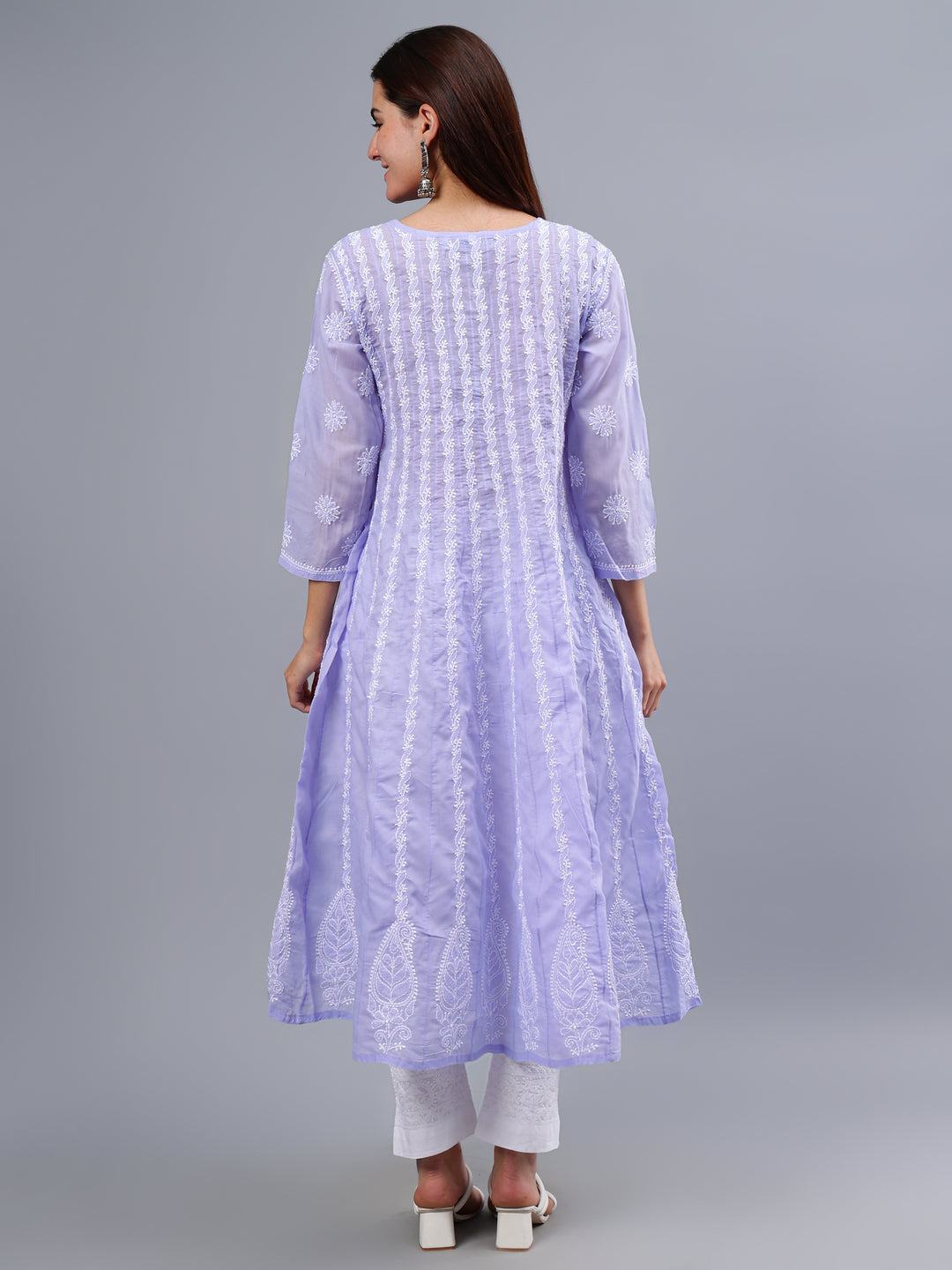 Mauve Terivoil Cotton Embroidered Chikankari Anarkali