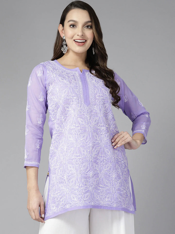 Mauve & White Cotton Chikankari Tunic