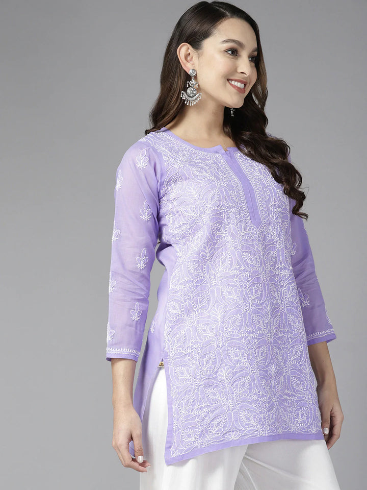 Mauve & White Cotton Chikankari Tunic