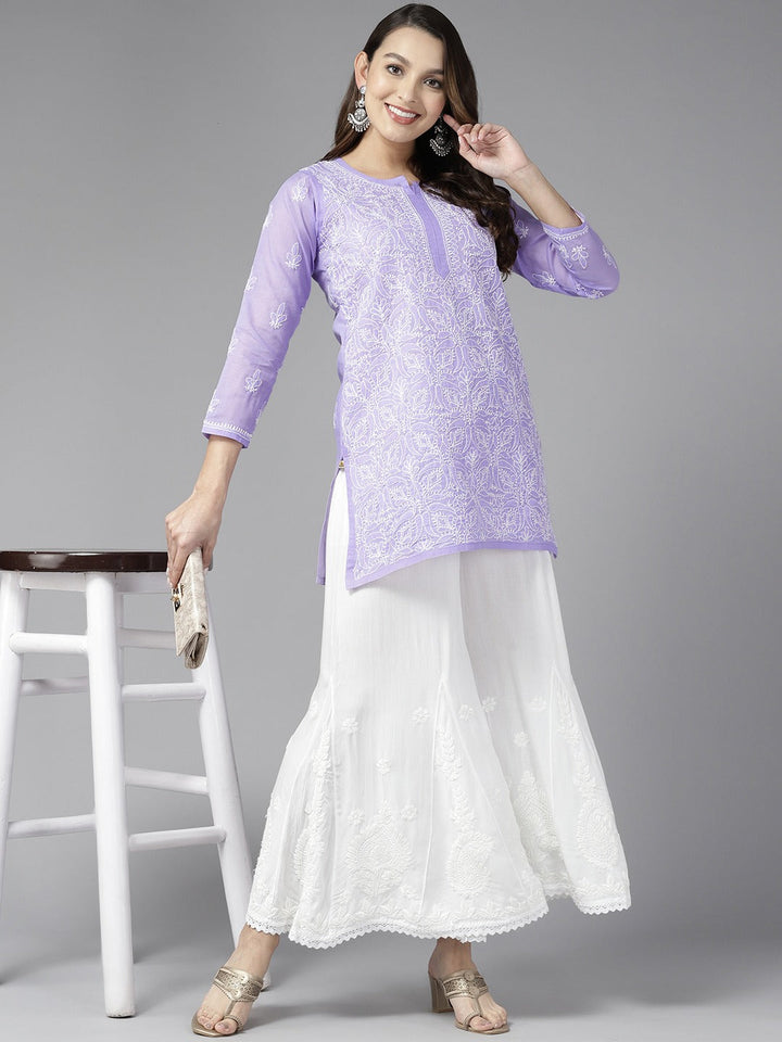 Mauve & White Cotton Chikankari Tunic