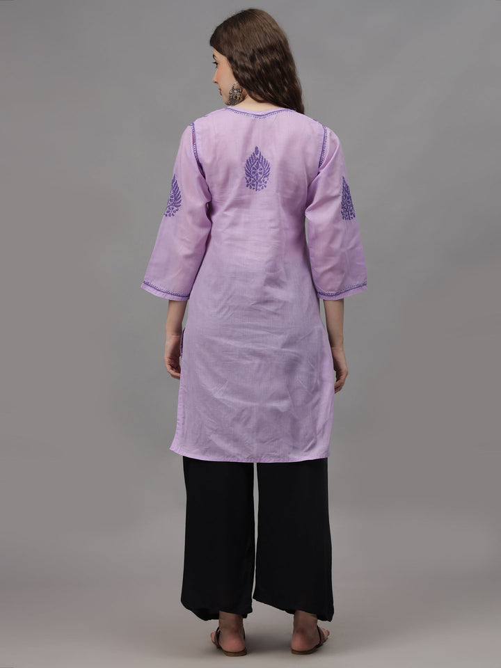 Mauve-&-White-Cotton-Embroidered-Chikankari-Kurta