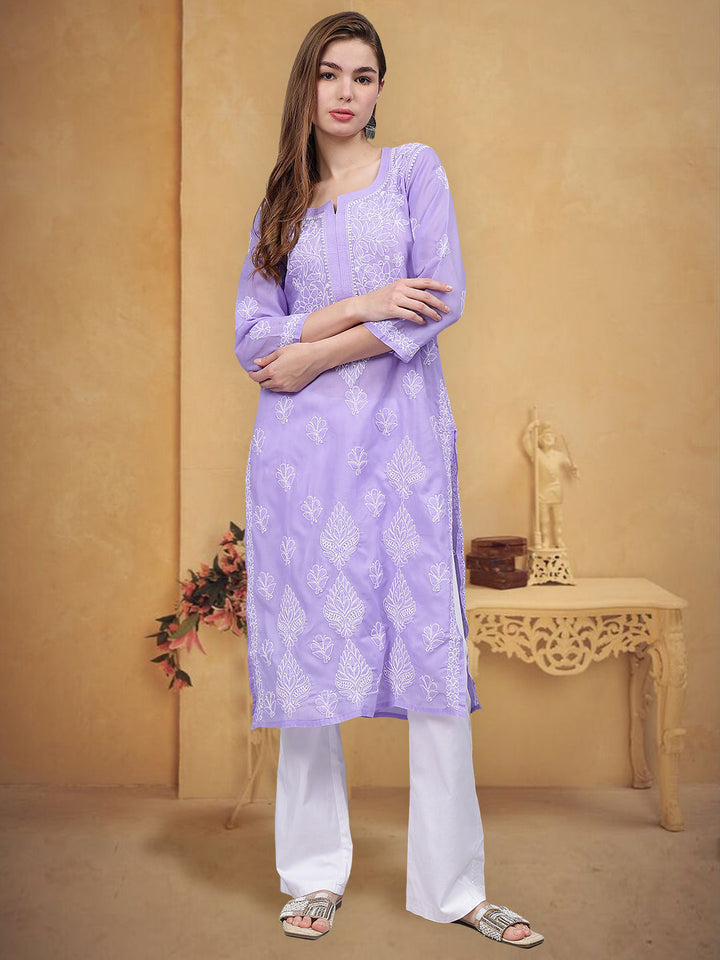 Mauve-&-White-Cotton-Hand-Embroidered-Chikankari-Kurti