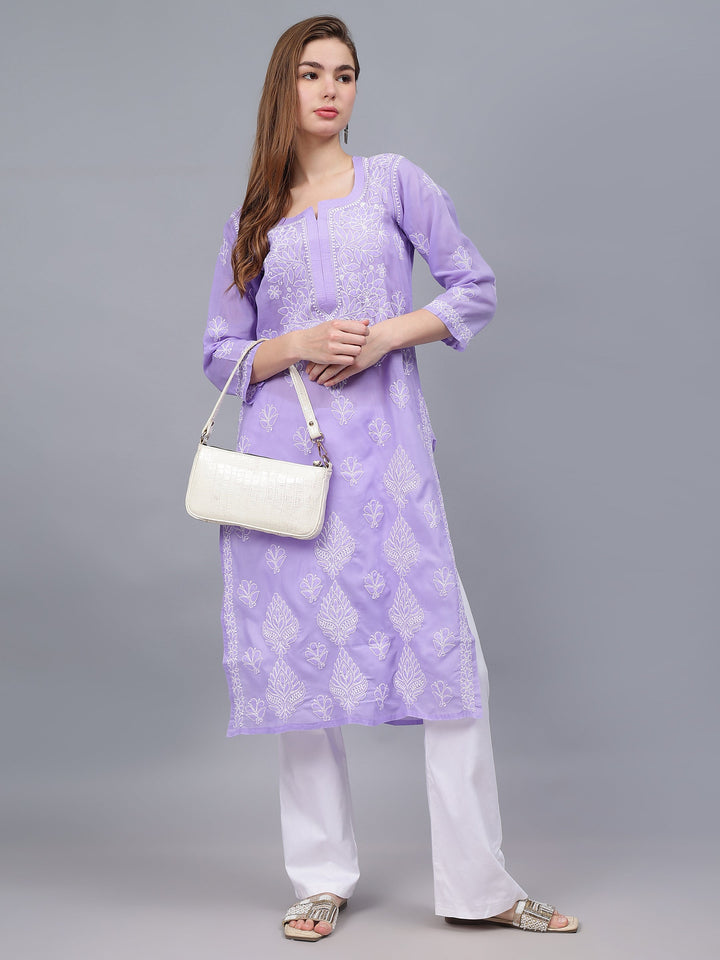 Mauve-&-White-Cotton-Hand-Embroidered-Chikankari-Kurti