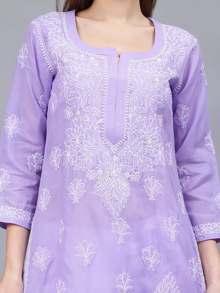 Mauve-&-White-Cotton-Hand-Embroidered-Chikankari-Kurti