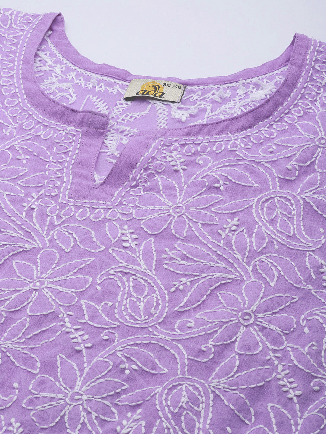 Mauve-&-White-Poly-Georgette-Embroidered-Chikankari-Kurti