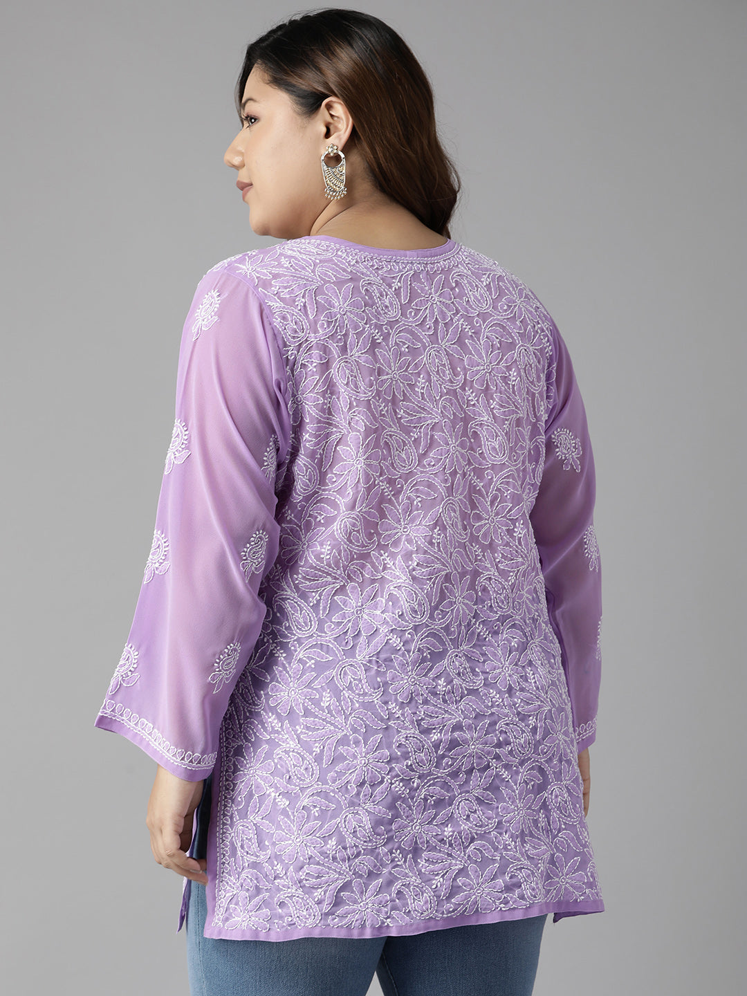 Mauve-&-White-Poly-Georgette-Embroidered-Chikankari-Kurti