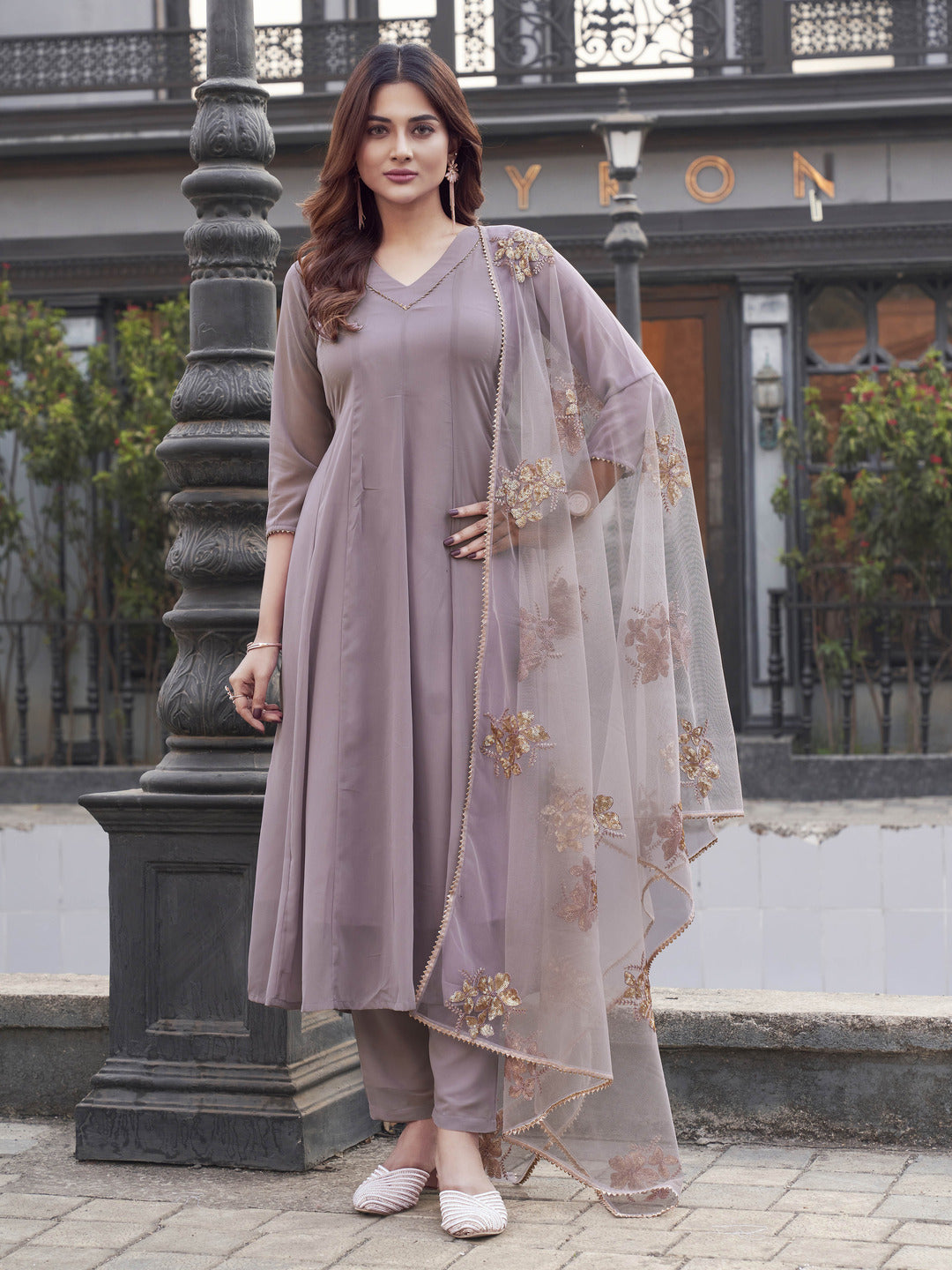 Mauve-Cotton-Blend-Anarkali-Flared-3-Piece-Kurta-Set