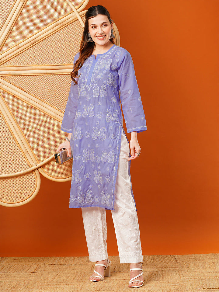 Mauve-Cotton-Embroidered-Chikankari-Kurta-Only