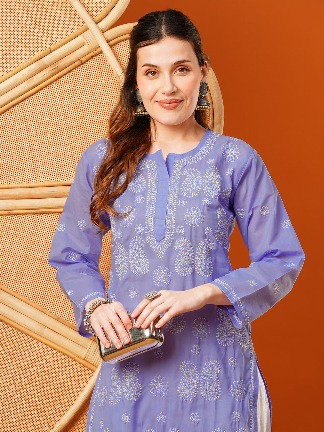 Mauve-Cotton-Embroidered-Chikankari-Kurta-Only