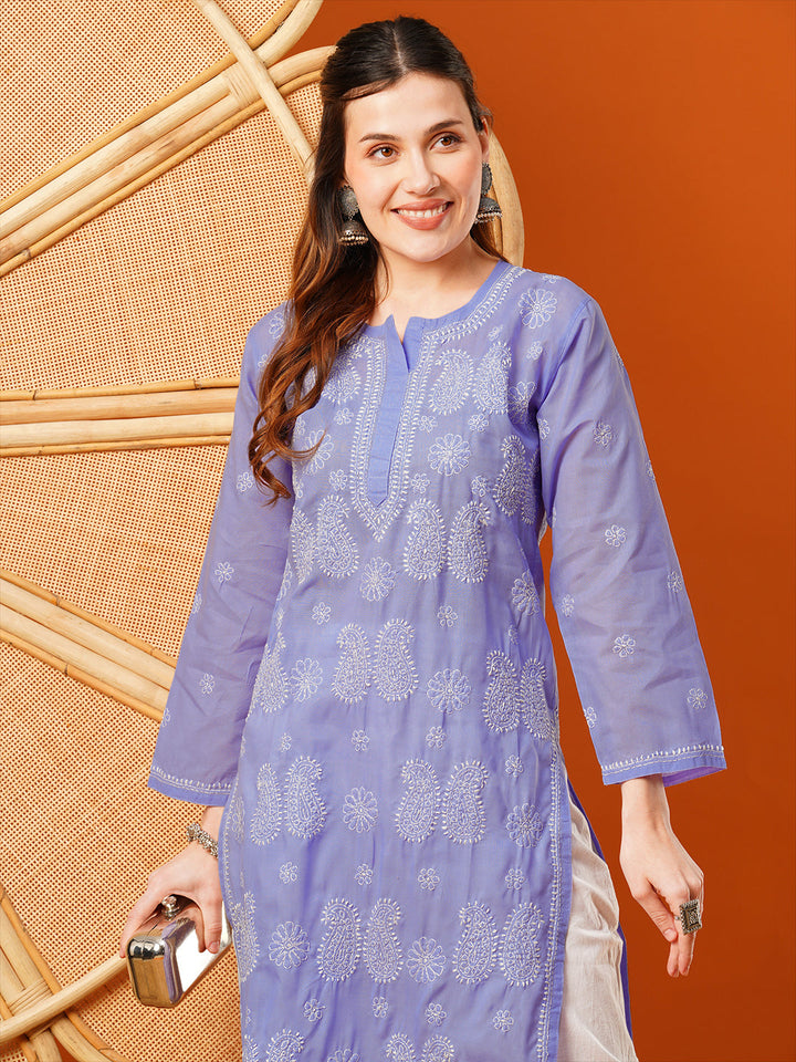 Mauve-Cotton-Embroidered-Chikankari-Kurta-Only