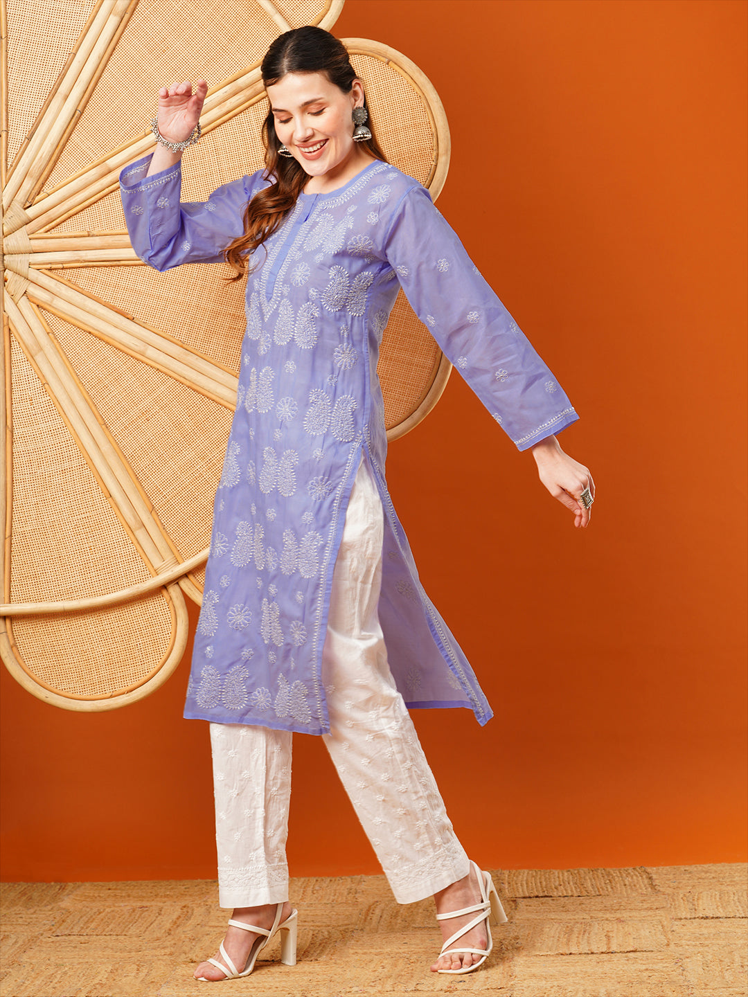 Mauve-Cotton-Embroidered-Chikankari-Kurta-Only