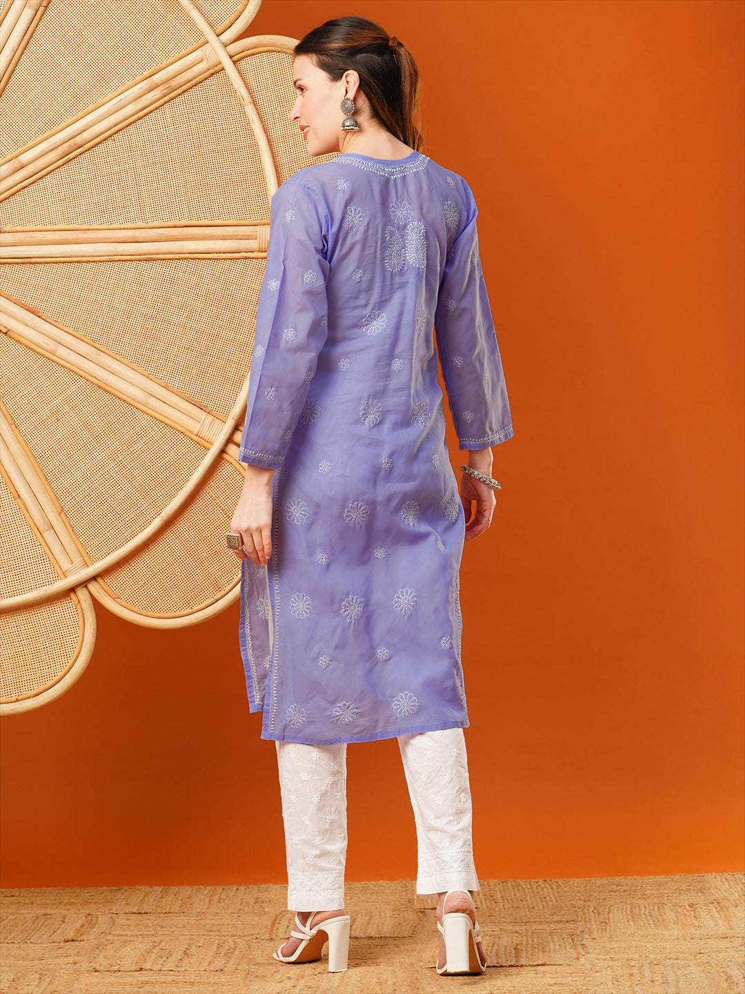 Mauve-Cotton-Embroidered-Chikankari-Kurta-Only