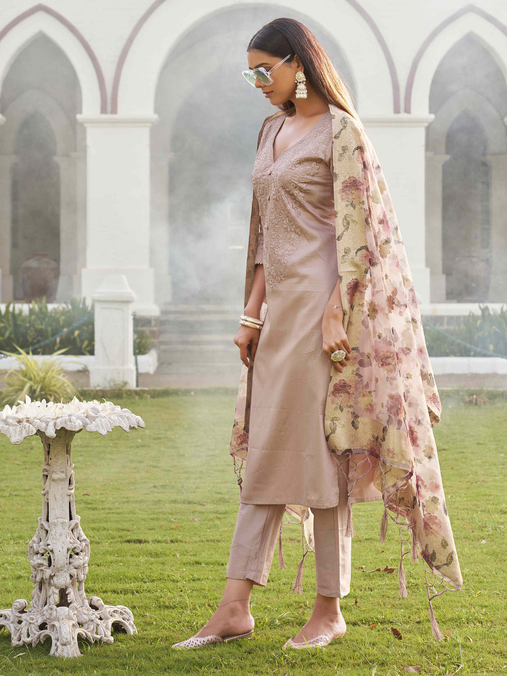 Mauve-Cotton-Embroidery-Kurta-With-Organza-Dupatta