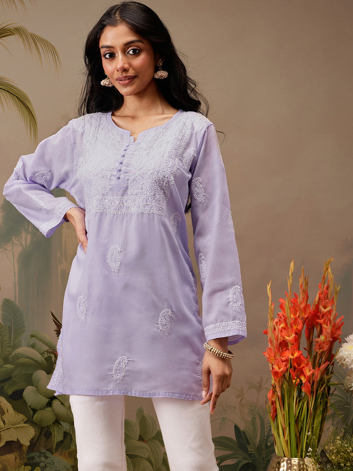 Mauve Cotton 100% Original Chikankari Tunic Top