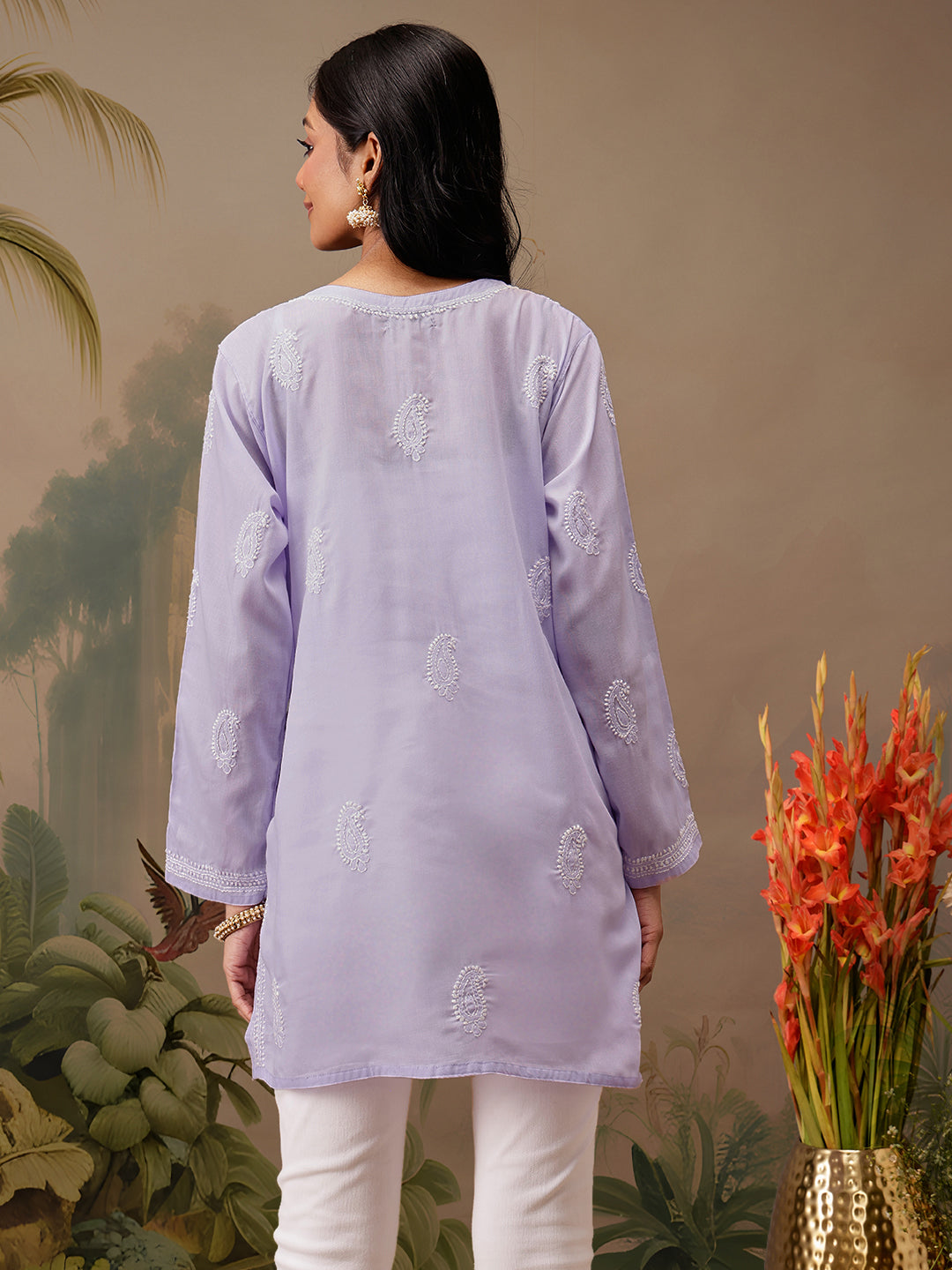 Mauve Cotton 100% Original Chikankari Tunic Top