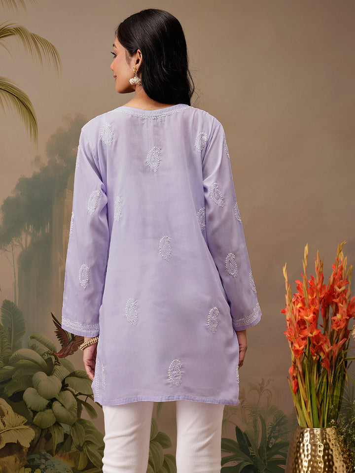 Mauve Cotton 100% Original Chikankari Tunic Top