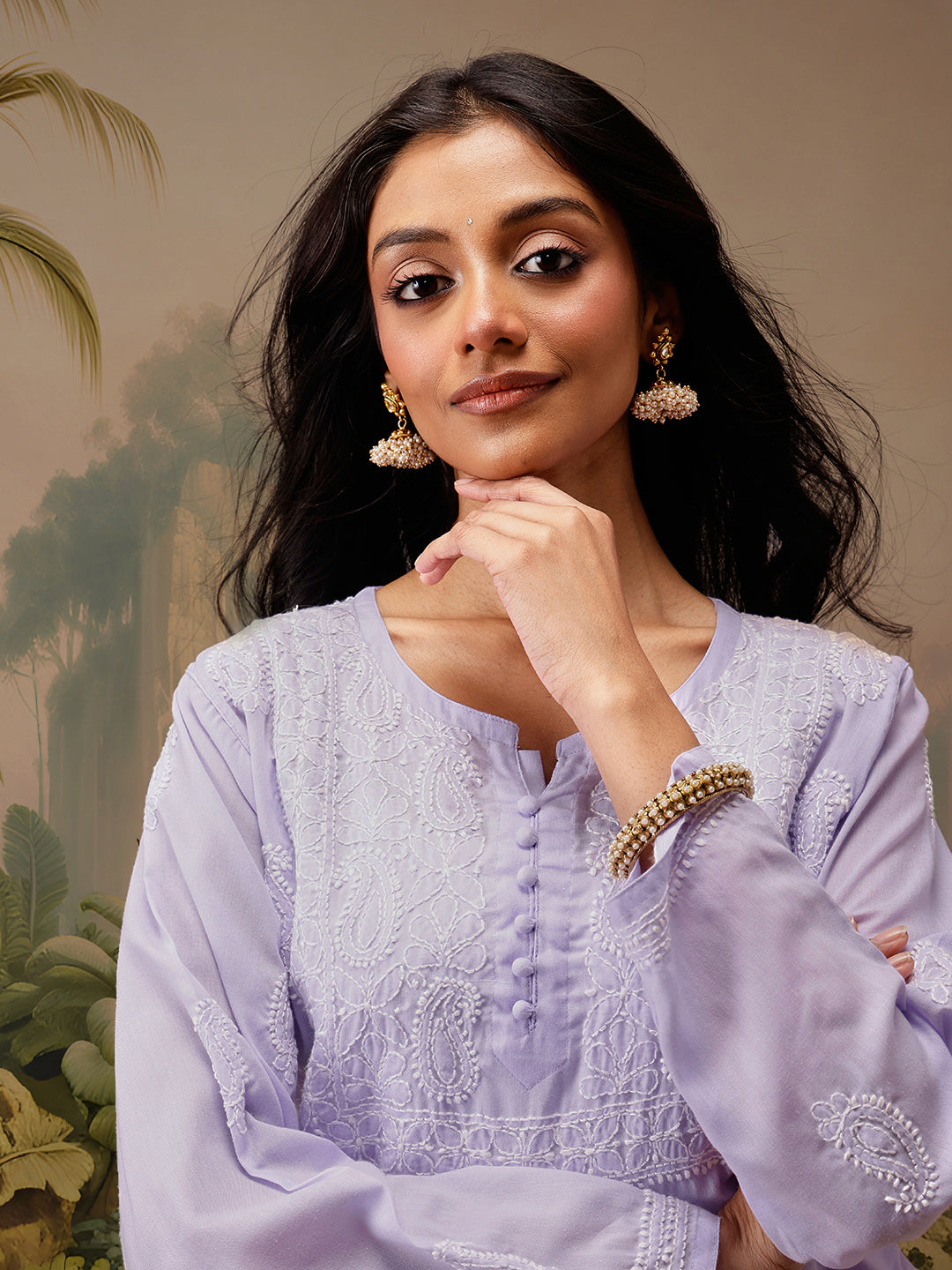 Mauve Cotton 100% Original Chikankari Tunic Top