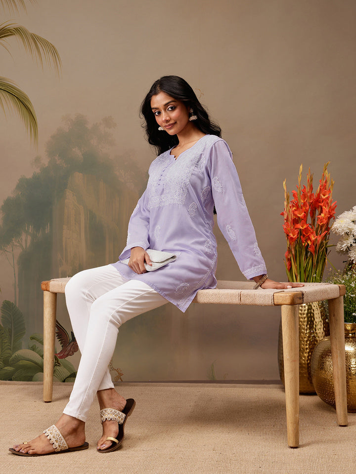 Mauve Cotton 100% Original Chikankari Tunic Top