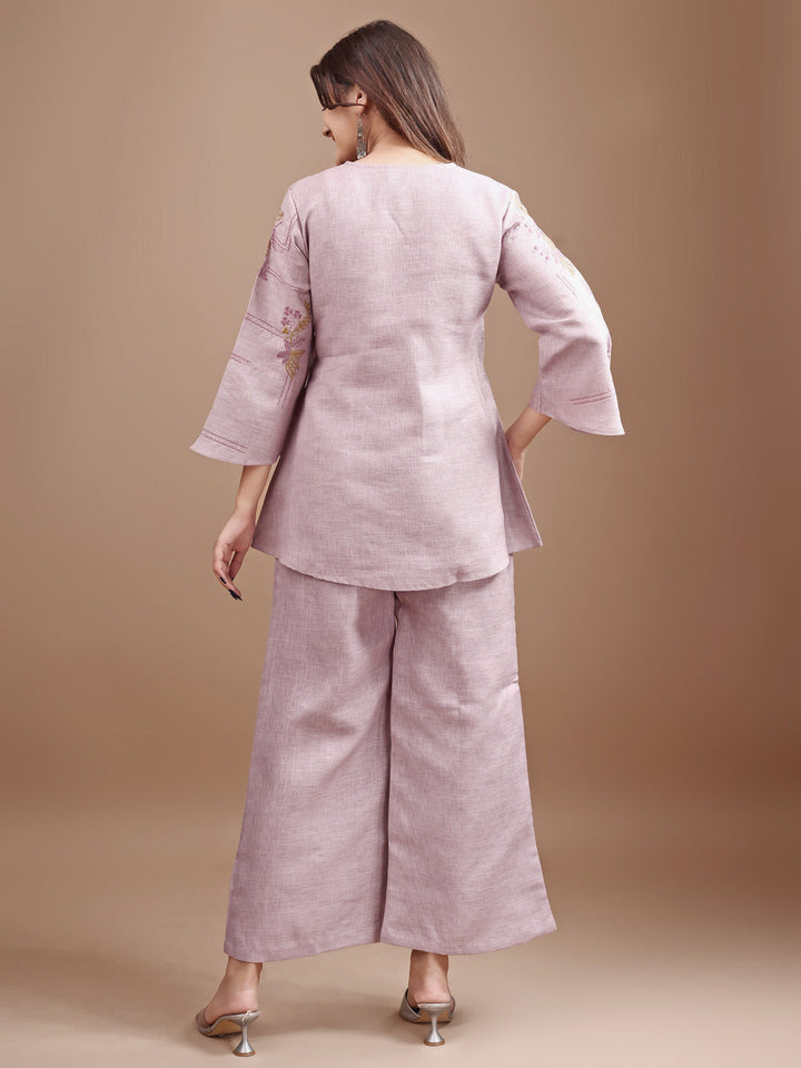 Mauve-Linen-Embroidered-Co-Ord-Set