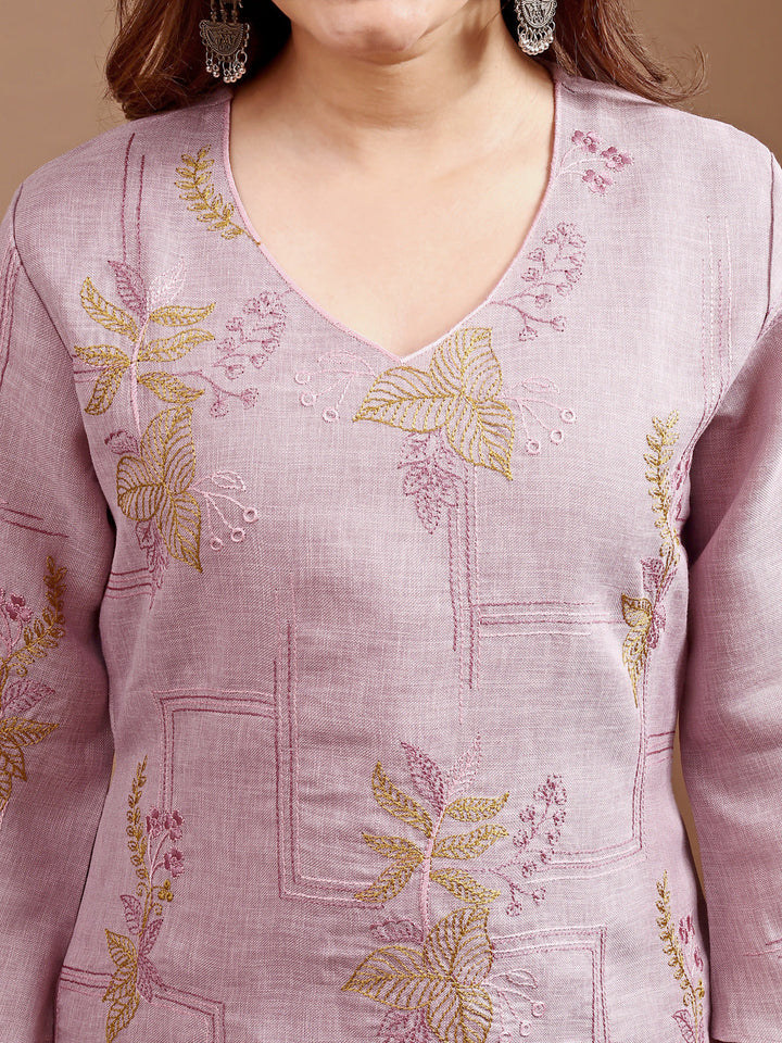 Mauve-Linen-Embroidered-Co-Ord-Set