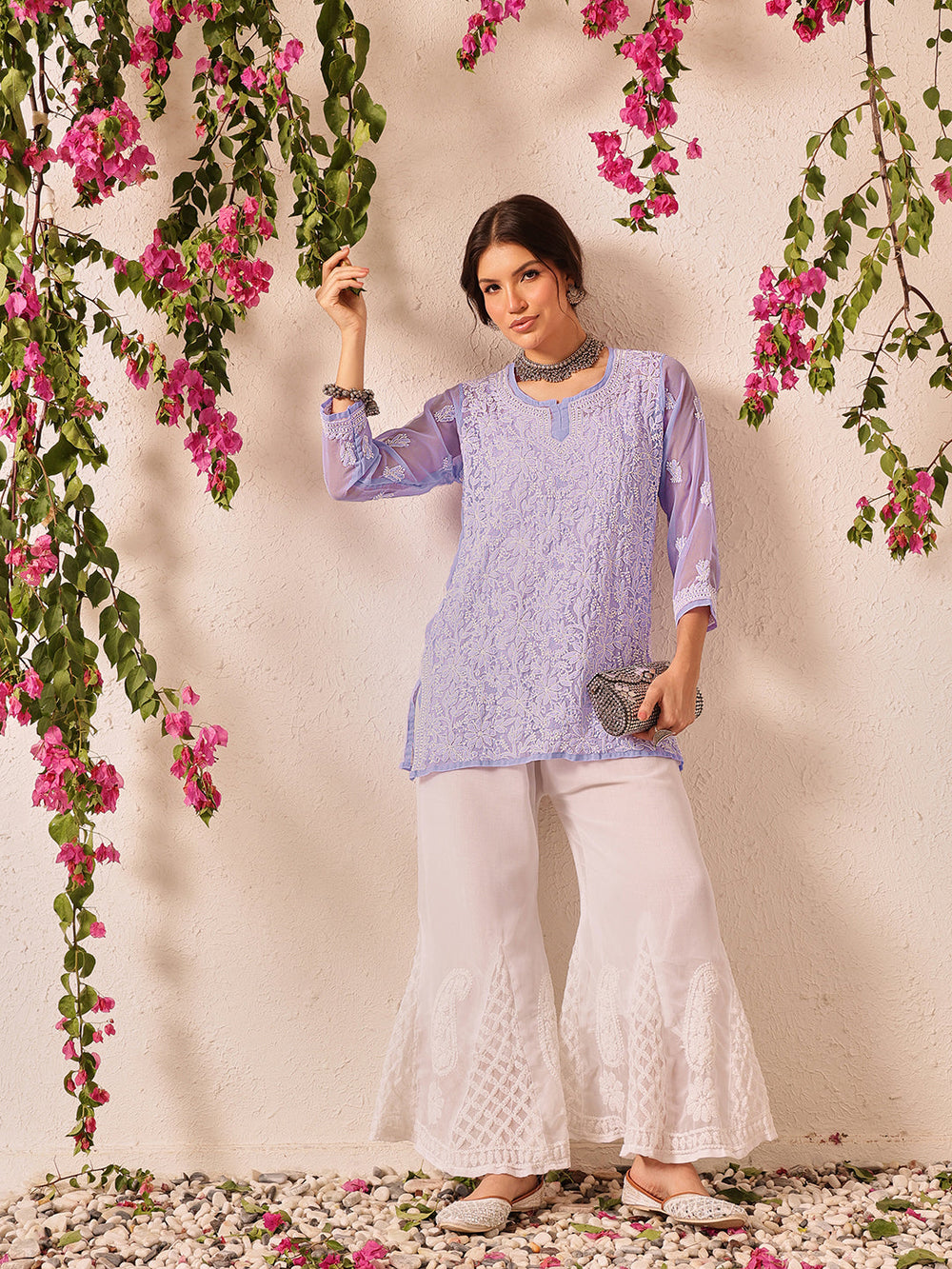 Mauve-Poly-Georgette-Lucknowi-Chikankari-Short-Kurta-ONLY