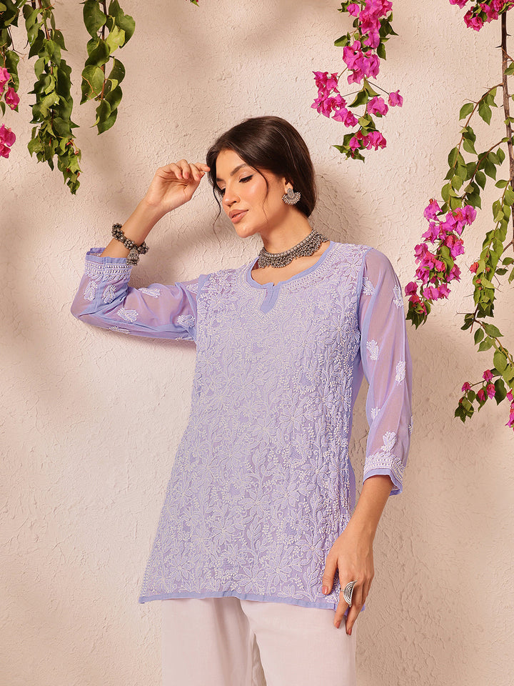Mauve-Poly-Georgette-Lucknowi-Chikankari-Short-Kurta-ONLY
