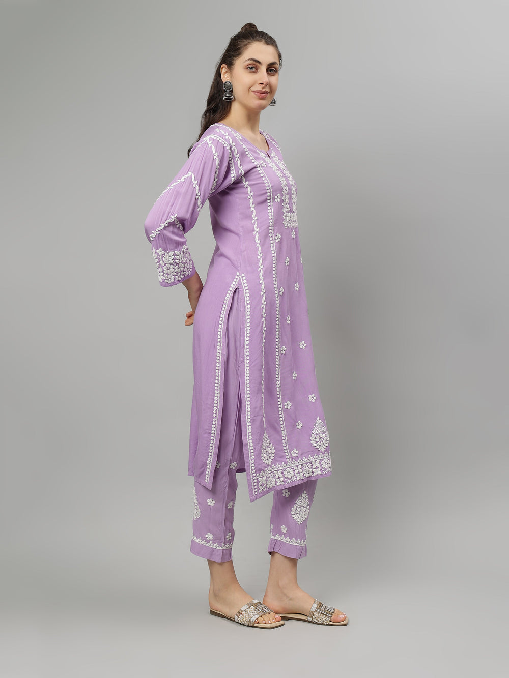Mauve-Rayon-Lucknowi-Chikankari-Kurta-with-Pant-Set