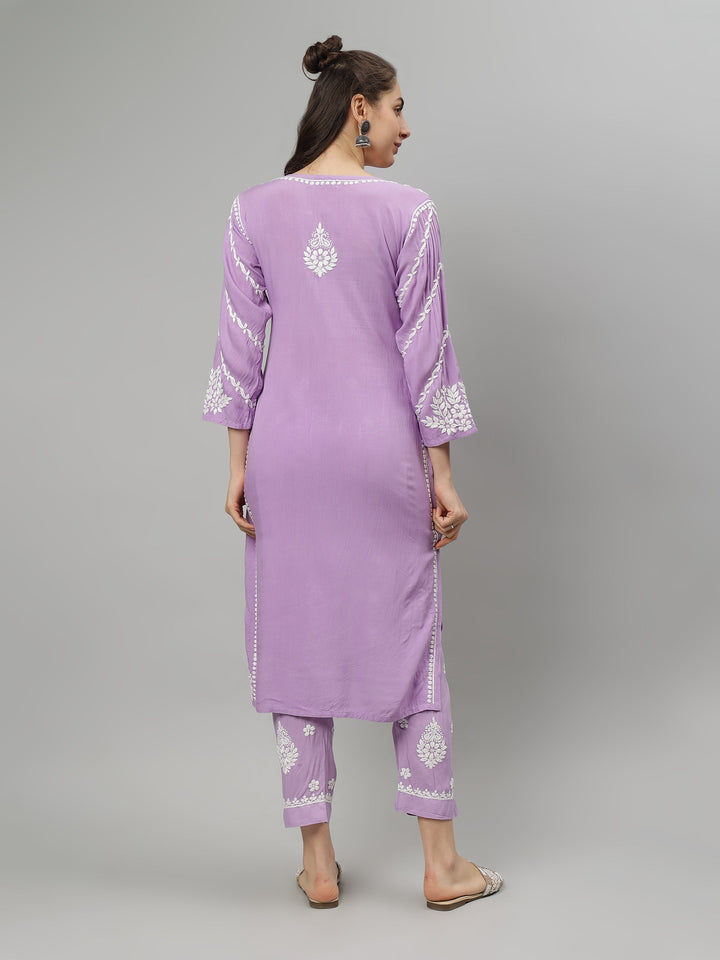 Mauve-Rayon-Lucknowi-Chikankari-Kurta-with-Pant-Set