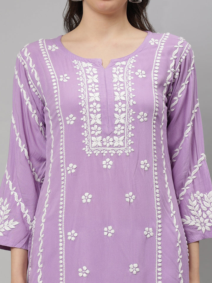Mauve-Rayon-Lucknowi-Chikankari-Kurta-with-Pant-Set