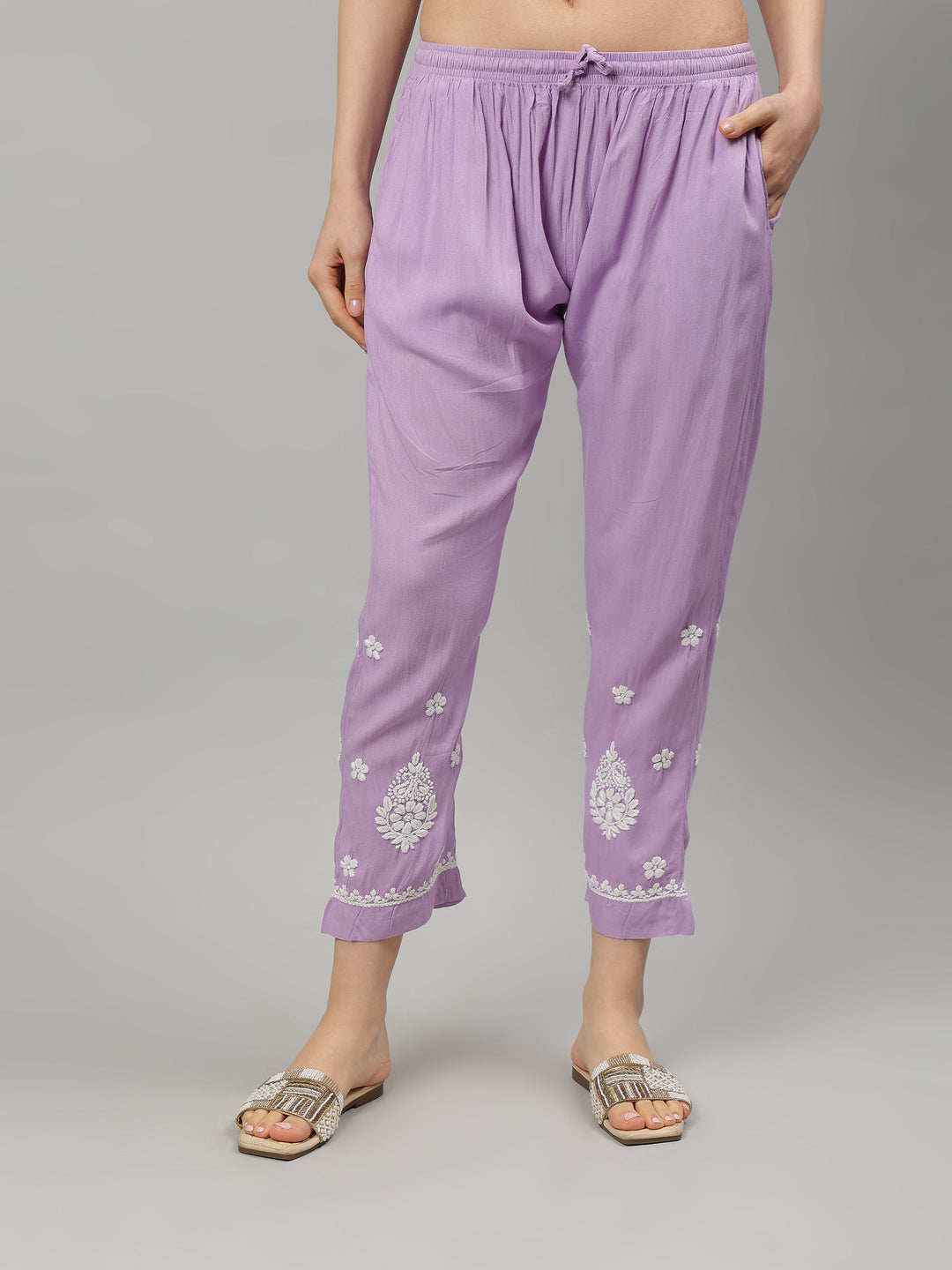 Mauve-Rayon-Lucknowi-Chikankari-Kurta-with-Pant-Set