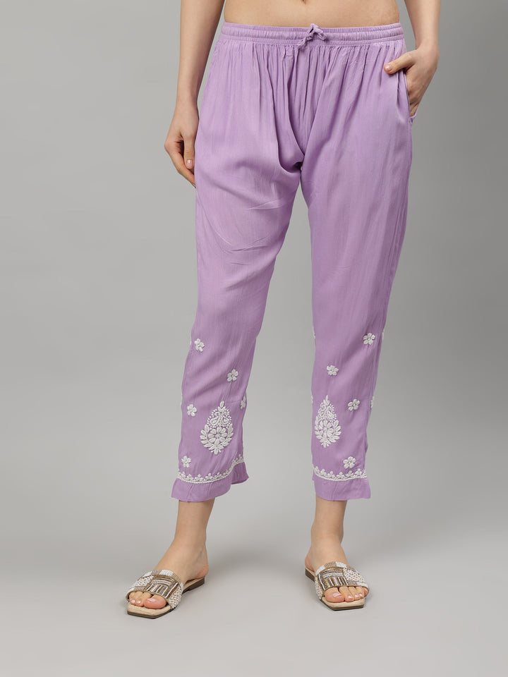 Mauve-Rayon-Lucknowi-Chikankari-Kurta-with-Pant-Set