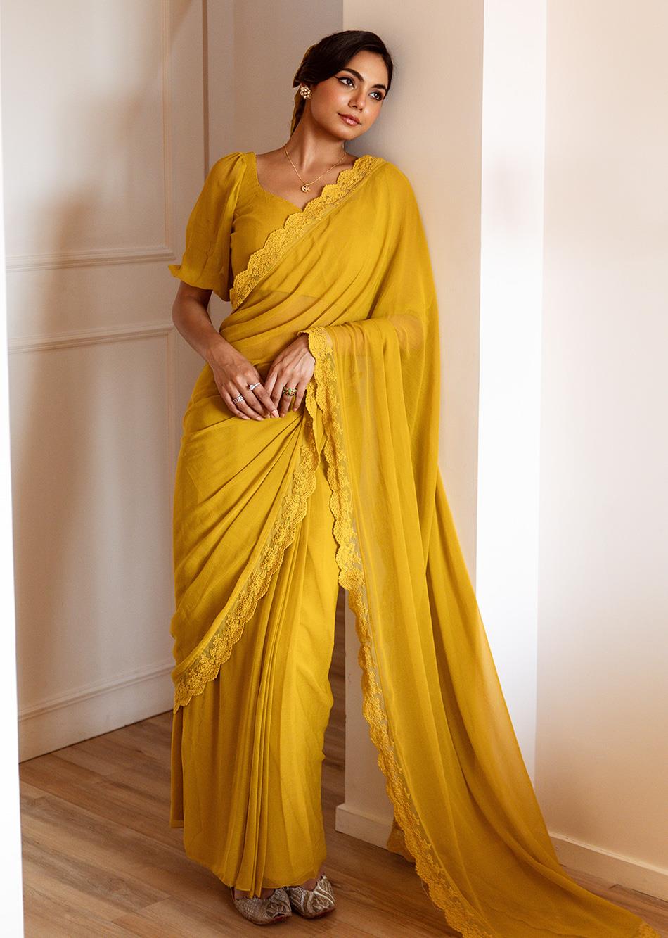 Meera-Mustard-Chiffon-Pre-Draped-Saree