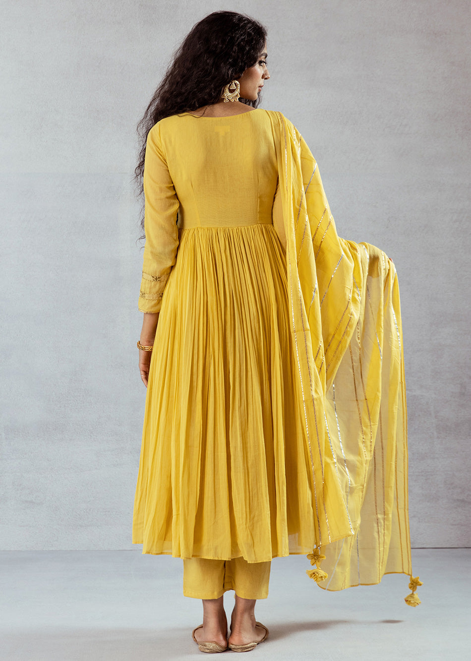 Mellow-Mustard-Mulmul-&-Cotton-Jacket-Anarkali-Suit-Set