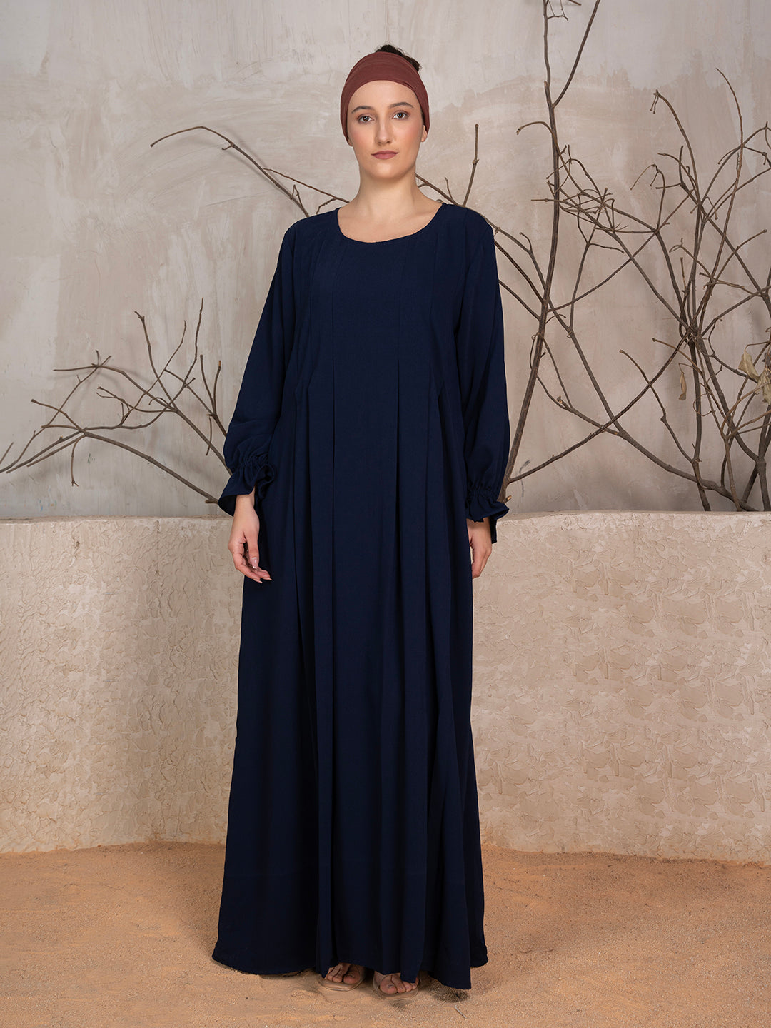 Midnight Blue Crushed Fabric Abaya With Khimar