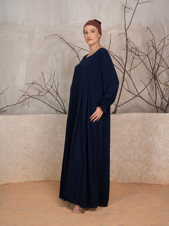 Midnight Blue Crushed Fabric Abaya With Khimar