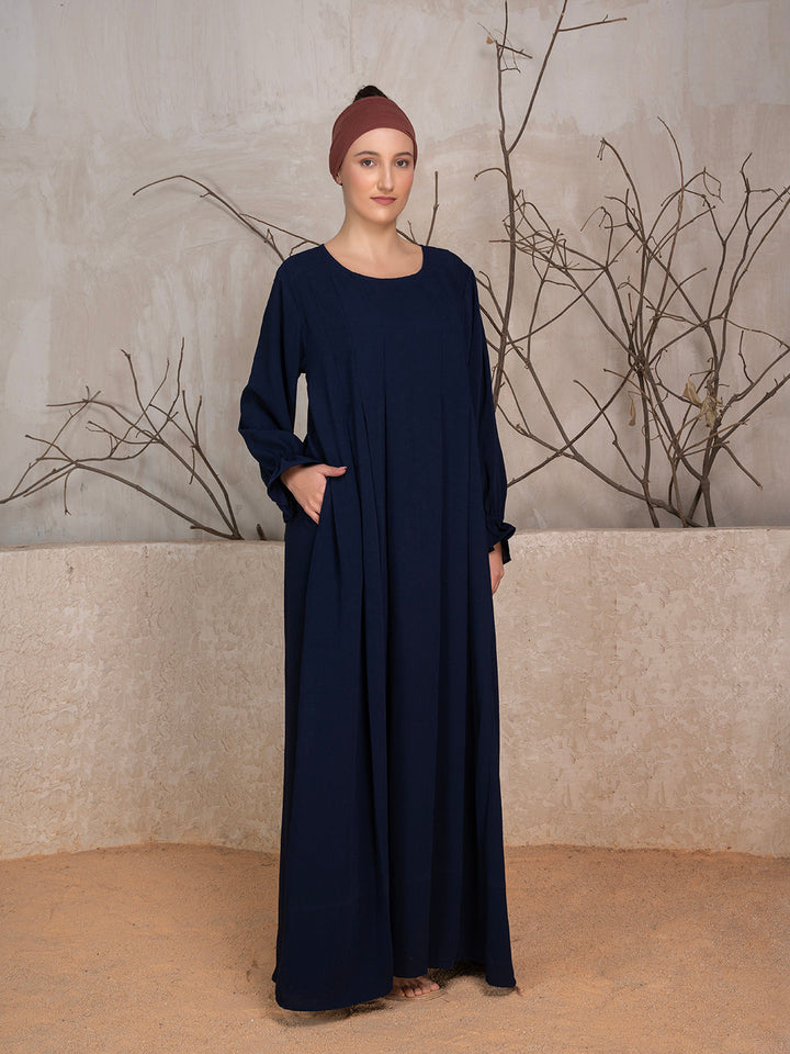 Midnight Blue Crushed Fabric Abaya With Khimar