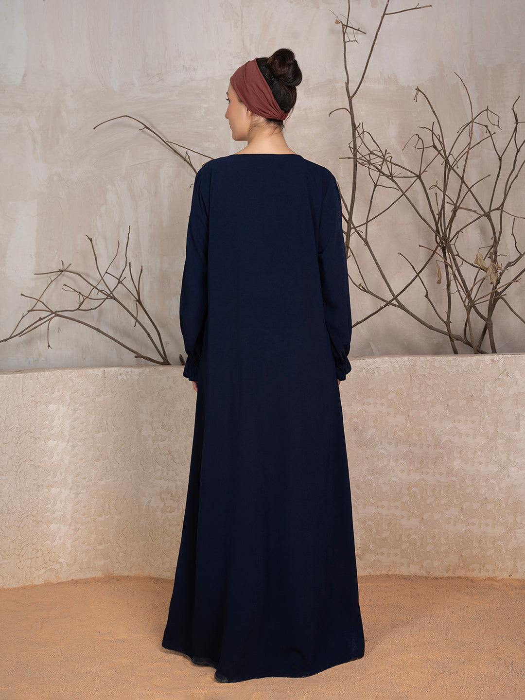 Midnight Blue Crushed Fabric Abaya With Khimar