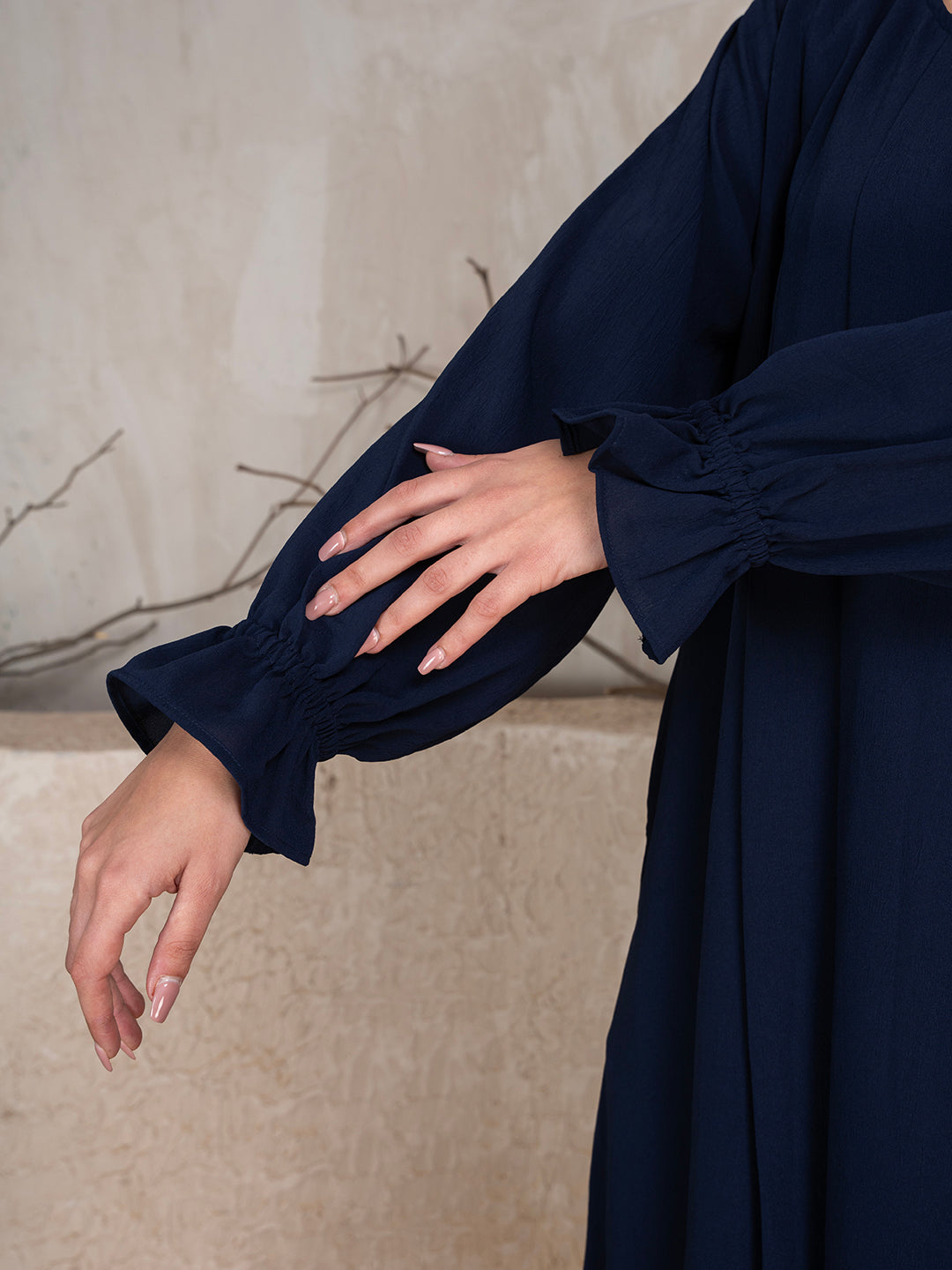 Midnight Blue Crushed Fabric Abaya With Khimar