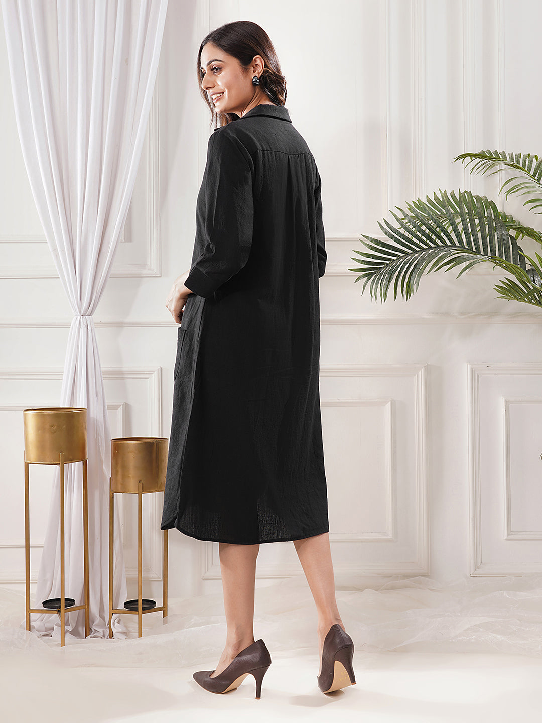 Black Cotton Handwoven Kala Midi Dress