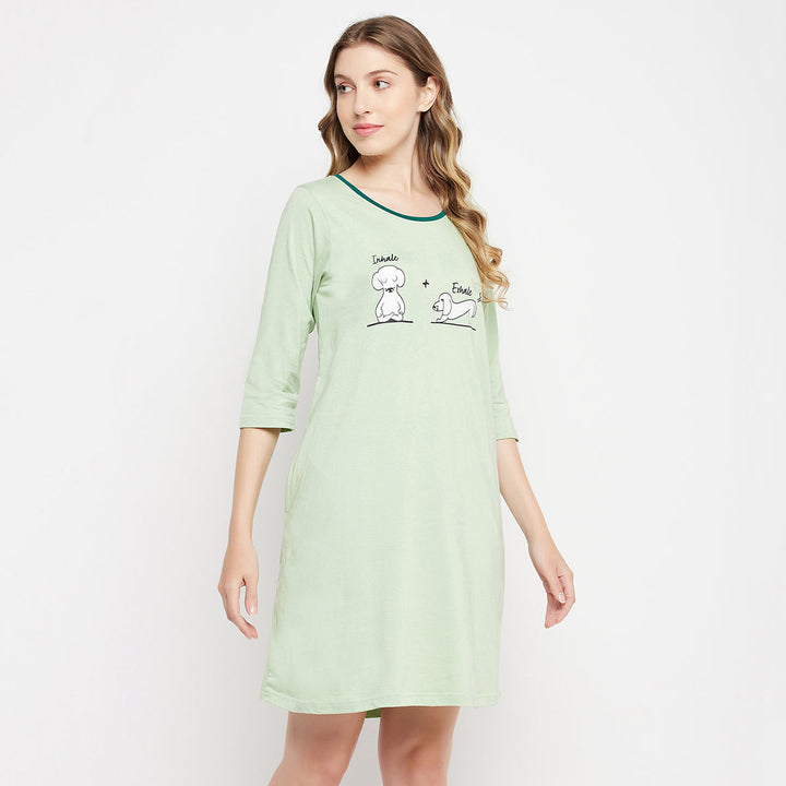 Mint-Green-Cotton-Graphic-&-Text-Print-Night-Dress