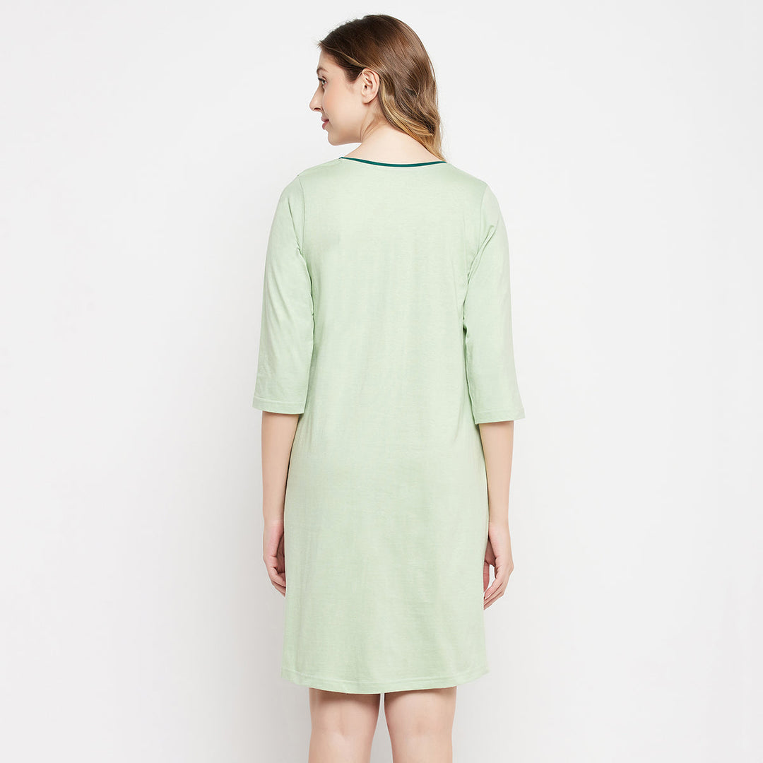 Mint-Green-Cotton-Graphic-&-Text-Print-Night-Dress