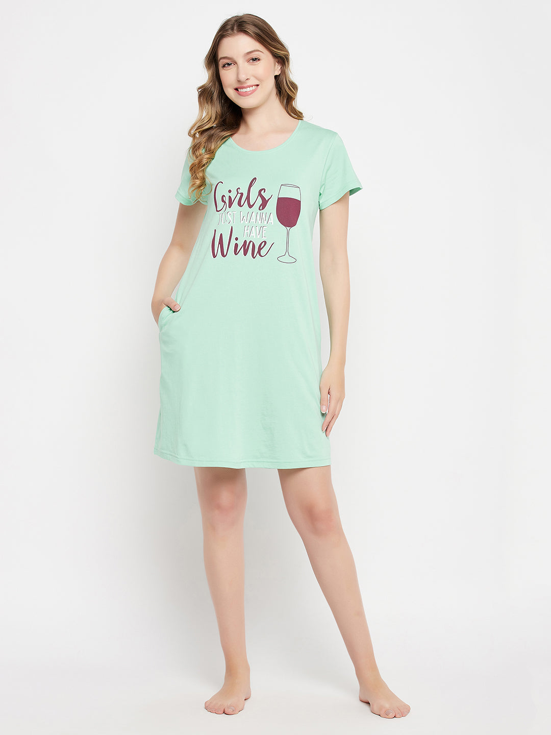 Mint-Green-Cotton-Quirky-Quotes-Short-Night-Dress