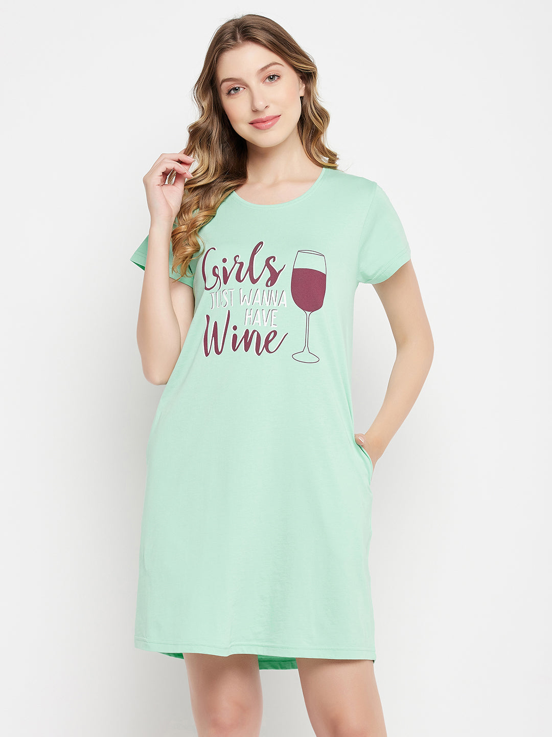 Mint-Green-Cotton-Quirky-Quotes-Short-Night-Dress