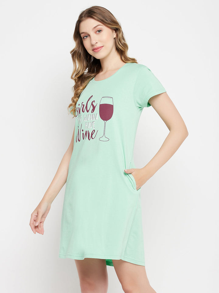 Mint-Green-Cotton-Quirky-Quotes-Short-Night-Dress