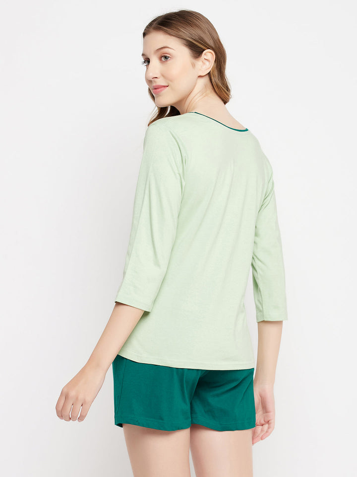 Mint-Green-Cotton-Text-Print-Top-&-Chic-Basic-Shorts