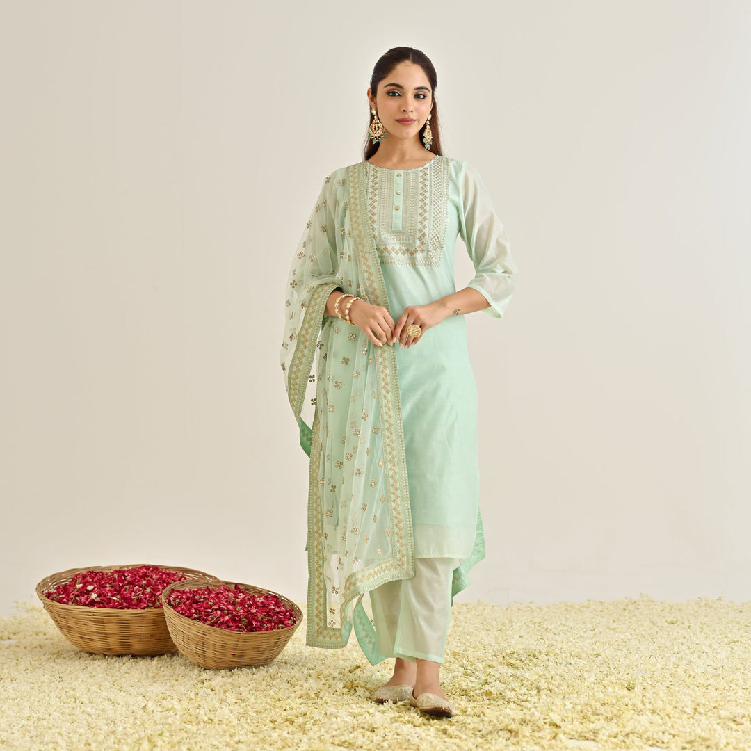 Mint-Poly-Chanderi-Embroidered-3-Piece-Kurta-Set