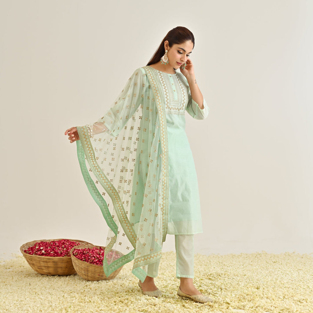 Mint-Poly-Chanderi-Embroidered-3-Piece-Kurta-Set